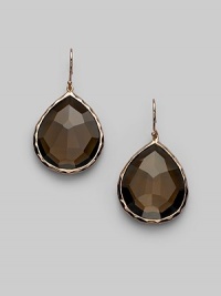A gorgeous teardrop shape of faceted smoky quartz is set in sterling silver and 18k gold with a fine finish of 18k rose goldplating. Smoky quartz An alloy of 18K gold and sterling silver plated with 18K rose gold Drop, about 1½ Width, about ¾ Ear wire Imported A gorgeous teardrop shape of faceted smoky quartz is set in sterling silver and 18k gold with a fine finish of 18k rose goldplating. Smoky quartz An alloy of 18K gold and sterling silver plated with 18K rose gold Drop, about 1½ Width, about ¾ Ear wire Imported