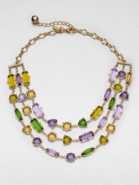 Add a touch of color with this pretty multicolored, faceted design in a feminine multi-row design. Glass and plastic stones12k goldplated brassLength, about 16Lobster clasp closureImported Add a touch of color with this pretty multicolored, faceted design in a feminine multi-row design. Glass and plastic stones12k goldplated brassLength, about 16Lobster clasp closureImported