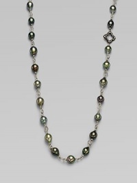 From the Midnight Pearl Collection. Blackened sterling silver cable & quatrefoil links are the prefect accent to these spectacular Tahitian pearls. Tahitian pearlsDiamonds, .2 tcwBlackened sterling silverLength, about 40Lobster clasp closureImported From the Midnight Pearl Collection. Blackened sterling silver cable & quatrefoil links are the prefect accent to these spectacular Tahitian pearls. Tahitian pearlsDiamonds, .2 tcwBlackened sterling silverLength, about 40Lobster clasp closureImported