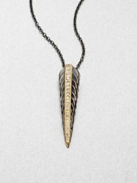 Sparkling white sapphires set in radiant 23k goldplating on a sterling silver feather base with a link chain. White sapphires23k goldplated sterling silverSterling silverLength, about 16 to 18 adjustablePendant size, about 1.44Lobster clasp closureImported Sparkling white sapphires set in radiant 23k goldplating on a sterling silver feather base with a link chain. White sapphires23k goldplated sterling silverSterling silverLength, about 16 to 18 adjustablePendant size, about 1.44Lobster clasp closureImported