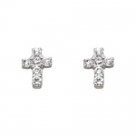 .925 Sterling Silver Rhodium Plated Cross CZ Stud Earrings with Screw-back for Children & Women