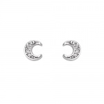 .925 Sterling Silver Rhodium Plated Moon CZ Stud Earrings with Screw-back for Children & Women .925 Sterling Silver Rhodium Plated Moon CZ Stud Earrings with Screw-back for Children & Women