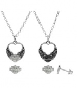 Harley-Davidson® MOD® Women's Winged Heart Necklace and Earrings Set with White Swarovski Crystals HDS0004 Harley-Davidson® MOD® Women's Winged Heart Necklace and Earrings Set with White Swarovski Crystals HDS0004