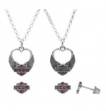 Harley-Davidson® MOD® Women's Winged Heart Necklace and Earrings Set with Purple Swarovski Crystals HDS0003 Harley-Davidson® MOD® Women's Winged Heart Necklace and Earrings Set with Purple Swarovski Crystals HDS0003