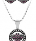Harley-Davidson .925 Silver Circle Beaded Necklace & Earring Set with Purple Swarovski Crystals Harley-Davidson .925 Silver Circle Beaded Necklace & Earring Set with Purple Swarovski Crystals