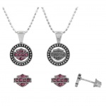 Harley-Davidson® MOD® Women's Circle Beaded Necklace & Earrings Set with Purple Swarovski Crystals HDS0001 Harley-Davidson® MOD® Women's Circle Beaded Necklace & Earrings Set with Purple Swarovski Crystals HDS0001