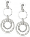 Nine West Linked In Silver-Tone Crystal Double Drop Earrings