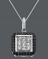 A contrasting style that's contemporary and chic. Round-cut black diamonds (1/8 ct. t.w.) and white diamond accents decorate the edges and center of this sophisticated square pendant. Crafted in sterling silver. Approximate length: 18 inches. Approximate drop: 3/4 inch.