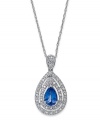 The center of attraction. This 14k white gold necklace evokes elegance with a tanzanite (5/8 ct. t.w.) and diamond (1/10 ct. t.w.) pendant adding luster. Approximate length: 18 inches. Approximate drop: 1/2 inch.