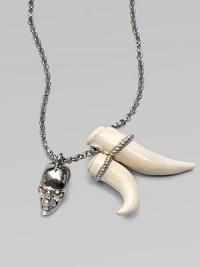 Swarovski crystal accented skull and tusk-shaped pendants on a link chain. BrassSwarovski crystalsLength, about 27Pendant size, about 2 and 1½ Lobster clasp closureMade in Italy Swarovski crystal accented skull and tusk-shaped pendants on a link chain. BrassSwarovski crystalsLength, about 27Pendant size, about 2 and 1½ Lobster clasp closureMade in Italy