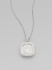 A center, faceted doublet surrounded by dazzling stones on a sleek link chain. Rhodium plated brassCrystalsCubic zirconiaCeramicLength, about 16 to 18 adjustablePendant size, about ½Lobster closureImported A center, faceted doublet surrounded by dazzling stones on a sleek link chain. Rhodium plated brassCrystalsCubic zirconiaCeramicLength, about 16 to 18 adjustablePendant size, about ½Lobster closureImported