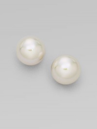 Classic white pearl studs are eternally chic. 14mm organic man-made pearls 18k goldplated sterling silver Post back Made in Spain Classic white pearl studs are eternally chic. 14mm organic man-made pearls 18k goldplated sterling silver Post back Made in Spain