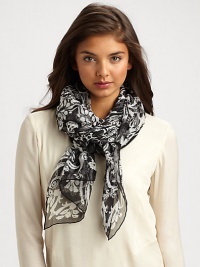 A circular skull and floral print adorns this lush silk scarf.SilkAbout 55 X 55Dry cleanMade in Italy A circular skull and floral print adorns this lush silk scarf.SilkAbout 55 X 55Dry cleanMade in Italy