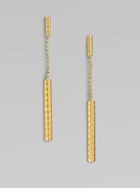 From the Diamantissima Collection. A narrow and sleek design with a logo emblem. 18k goldDrop, about ¾Earnut backMade in Italy From the Diamantissima Collection. A narrow and sleek design with a logo emblem. 18k goldDrop, about ¾Earnut backMade in Italy