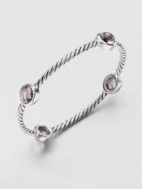 From the Renaissance Collection. Softly hued ovals of faceted amethyst are dotted along a classic twisted cable of sterling silver in this pretty bangle.AmethystSterling silverDiameter, about 2.25Slip-on styleImported From the Renaissance Collection. Softly hued ovals of faceted amethyst are dotted along a classic twisted cable of sterling silver in this pretty bangle.AmethystSterling silverDiameter, about 2.25Slip-on styleImported