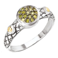 925 Silver & Yellow Diamond Cluster Ring with 14k Gold Accents (0.14ctw)- Sizes 6-8