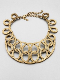 Make a statement with this hammered, looped design. Pewter and brassLength, about 14 to 18 adjustableLobster clasp closureMade in USA Make a statement with this hammered, looped design. Pewter and brassLength, about 14 to 18 adjustableLobster clasp closureMade in USA