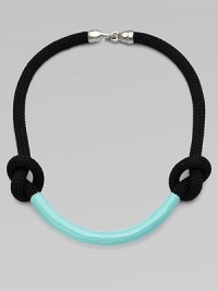 A high contrast design with bright enamel covered rope and loose knot details. RopeEnamelLength, about 18Metal hook clasp closureMade in USA A high contrast design with bright enamel covered rope and loose knot details. RopeEnamelLength, about 18Metal hook clasp closureMade in USA