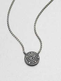 From the Cable Coil Collection. Brilliant diamonds sprinkled over a coiled cable design on a sterling silver box chain. Sterling silverDiamonds, .1 tcwLength, about 17Pendant size, about .55Lobster clasp closureImported From the Cable Coil Collection. Brilliant diamonds sprinkled over a coiled cable design on a sterling silver box chain. Sterling silverDiamonds, .1 tcwLength, about 17Pendant size, about .55Lobster clasp closureImported
