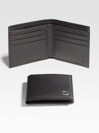 Leather wallet with dark palladium hardware.Six card slots and two bill compartments4W x 4HMade in Italy