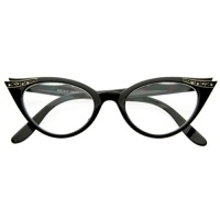Vintage Cateyes 80s Inspired Fashion Clear Lens Cat Eye Glasses with Rhinestones Vintage Cateyes 80s Inspired Fashion Clear Lens Cat Eye Glasses with Rhinestones