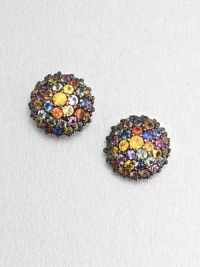Faceted multi-colored sapphire stones in contrasting colors set in rhodium-plated sterling silver. Multi-colored sapphiresRhodium-plated sterling silverSize, about 1.6Post backImported Faceted multi-colored sapphire stones in contrasting colors set in rhodium-plated sterling silver. Multi-colored sapphiresRhodium-plated sterling silverSize, about 1.6Post backImported