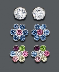 Flower power and lots of shine. Unwritten earring set features simple cubic zirconia studs (1/5 ct. t.w.) for when you're feeling elegant and flower-shaped crystal studs for when you're feeling flirty. Earrings crafted in sterling silver. Flower power and lots of shine. Unwritten earring set features simple cubic zirconia studs (1/5 ct. t.w.) for when you're feeling elegant and flower-shaped crystal studs for when you're feeling flirty. Earrings crafted in sterling silver.