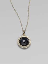 From the Lollipop Collection. A faceted black onyx, framed in diamonds, hanging on a graceful chain. Black onyx Diamonds, 0.14 tcw 18k yellow gold Chain length, about 16 with 2 extender Pendant diameter, about ½ Lobster clasp Imported From the Lollipop Collection. A faceted black onyx, framed in diamonds, hanging on a graceful chain. Black onyx Diamonds, 0.14 tcw 18k yellow gold Chain length, about 16 with 2 extender Pendant diameter, about ½ Lobster clasp Imported