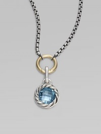 A richly faceted blue topaz in a graceful cable frame makes an elegant addition to your own necklace or bracelet. Blue topaz Sterling silver Diameter, about ½ Spring clip clasp Made in USA Please note: Necklace sold separately.