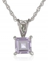 Sterling Silver 6mm Square-Cut Amethyst Pendant Necklace