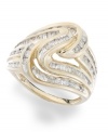 Add some shine with a captivating cocktail ring. YellOra™'s swirling style combines round and baguette-cut diamonds (1 ct. t.w.) in a channel setting. Precious metal made from a combination of pure gold, sterling silver and palladium.