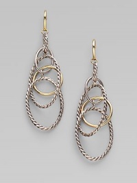 A coming together of the cabled and the smooth, the oval and the circle, sterling silver and 18k gold, in a delicate linked design that dangles with mobile grace. 18k yellow gold and sterling silver Drop, about 2½ Ear wire Made in Italy A coming together of the cabled and the smooth, the oval and the circle, sterling silver and 18k gold, in a delicate linked design that dangles with mobile grace. 18k yellow gold and sterling silver Drop, about 2½ Ear wire Made in Italy