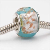 Murano Style Glass Silver & Gold Foil Lampwork Bead Fits Pandora Turquoise 14mm (1) Murano Style Glass Silver & Gold Foil Lampwork Bead Fits Pandora Turquoise 14mm (1)