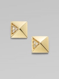 This sleek pyramid design is accented with brilliant diamonds on one side. Diamonds, .03 tcw14k goldSize, about ¼Post backMade in USA of imported materials This sleek pyramid design is accented with brilliant diamonds on one side. Diamonds, .03 tcw14k goldSize, about ¼Post backMade in USA of imported materials