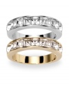 A dynamic--and dazzling!--duo: Swarovski's band rings sparkle plenty with bezel-set, square-cut clear crystals. Set in silver tone and gold tone mixed metal, they'll look stylish whether worn separately or together. Size 7.