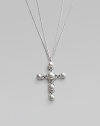 A classic symbol of faith, rendered in lustrous organic pearls with sparkling accents. 12mm white round man-made pearls Cubic zirconia Rhodium-plated sterling silver Chain length, about 17 Pendant, about 2½L x 1½W Spring ring clasp Imported