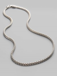 A delicate woven design in sterling silver to wear on its own or to hold a pendant. Sterling silver Length, about 18 Lobster clasp Made in Bali A delicate woven design in sterling silver to wear on its own or to hold a pendant. Sterling silver Length, about 18 Lobster clasp Made in Bali