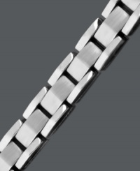 Give new dimension to your look with this stylish and durable design. Men's bracelet features a rectangular link set in stainless steel. Approximate length: 8-1/2 inches. Give new dimension to your look with this stylish and durable design. Men's bracelet features a rectangular link set in stainless steel. Approximate length: 8-1/2 inches.