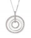 A modern interpretation on the popular circle silhouette. Concentric circles shimmer in clear Swarovski crystal pavé. Setting and chain crafted in silver tone mixed metal. Approximate length: 19-1/2 inches. Approximate drop: 1-3/4 inches.