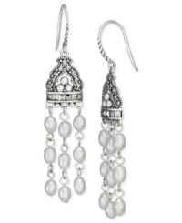 An elegant combination. Genevieve & Grace's drop earrings bring together cultured freshwater pearls (4-4-1/2 mm), sterling silver and marcasite for a statement that's truly stunning. Approximate drop: 2-1/4 inches.