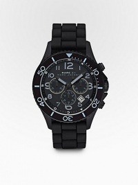 A superb everyday style unites a functional chronograph dial with a silicone bracelet and Marc's signature modern details. Round bezel Quartz movement Three-eye chronograph functionality Water resistant to 5 ATM Date function at 4 o'clock Second hand Stainless steel case: 40mm (1.57) Silicone bracelet: 22mm (0.87) Deployment clasp Imported A superb everyday style unites a functional chronograph dial with a silicone bracelet and Marc's signature modern details. Round bezel Quartz movement Three-eye chronograph functionality Water resistant to 5 ATM Date function at 4 o'clock Second hand Stainless steel case: 40mm (1.57) Silicone bracelet: 22mm (0.87) Deployment clasp Imported