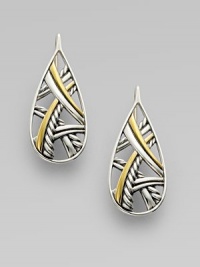 From the Papyrus Collection. A teardrop shape featuring interwoven textured and smooth curves of sterling silver and 18k yellow gold.18k yellow gold Sterling silver Length, about 1 French wire Imported From the Papyrus Collection. A teardrop shape featuring interwoven textured and smooth curves of sterling silver and 18k yellow gold.18k yellow gold Sterling silver Length, about 1 French wire Imported