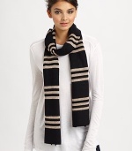 EXCLUSIVELY AT SAKS. A striped wool-blend scarf with a hint of shimmer.Polyester/nylon/wool/angoraAbout 10 X 80Imported