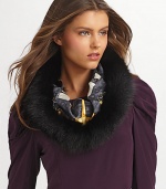 This silky printed style features five rings of dyed luxurious fox fur. Silk Dry clean Made in Italy Fur origin: Finland