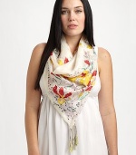 A glorious woven silk scarf with a perfectly charming print.42 X 42SilkHand washImported