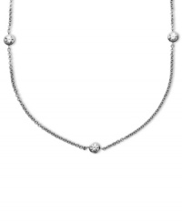 Delicate design with a touch of sparkle. Arabella's pretty necklace is set in sterling silver with eleven round-cut Swarovski zirconia stations (4-9/10 ct. t.w.). Approximate length: 36 inches. Delicate design with a touch of sparkle. Arabella's pretty necklace is set in sterling silver with eleven round-cut Swarovski zirconia stations (4-9/10 ct. t.w.). Approximate length: 36 inches.