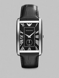 A classic design with automatic movement in stainless steel casing and a sleek, croc-embossed leather strap.Rectangular caseWater resistant to 5ATMSecond handStainless steel case: 39mm x 31.5mm (1.54 x 1.24)Leather braceletImported A classic design with automatic movement in stainless steel casing and a sleek, croc-embossed leather strap.Rectangular caseWater resistant to 5ATMSecond handStainless steel case: 39mm x 31.5mm (1.54 x 1.24)Leather braceletImported