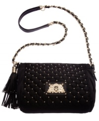 Mini in size, big on style. Decidedly diva-worthy, this Juicy Couture silhouette adds elegance to any outfit. With a cool quilted pattern, gleaming golden accents and signature detailing, it's the perfect dusk 'til dawn design. Mini in size, big on style. Decidedly diva-worthy, this Juicy Couture silhouette adds elegance to any outfit. With a cool quilted pattern, gleaming golden accents and signature detailing, it's the perfect dusk 'til dawn design.
