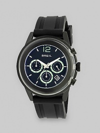 In black IP and stainless steel with a black rubber strap, this bold timepiece mixes sporty and stylish with ease.Quartz movementWater resistant to 10 ATMRound black IP and stainless steel case, 45mm (1.8)Smooth black IP bezelBlack dialThree chronograph sub-dialsBar markersSecond handBlack rubber strapImported In black IP and stainless steel with a black rubber strap, this bold timepiece mixes sporty and stylish with ease.Quartz movementWater resistant to 10 ATMRound black IP and stainless steel case, 45mm (1.8)Smooth black IP bezelBlack dialThree chronograph sub-dialsBar markersSecond handBlack rubber strapImported
