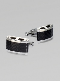 Rectangular, stainless steel cuff links with carbon inlay.Stainless steelT-back closureAbout ¾ x ½Imported Rectangular, stainless steel cuff links with carbon inlay.Stainless steelT-back closureAbout ¾ x ½Imported
